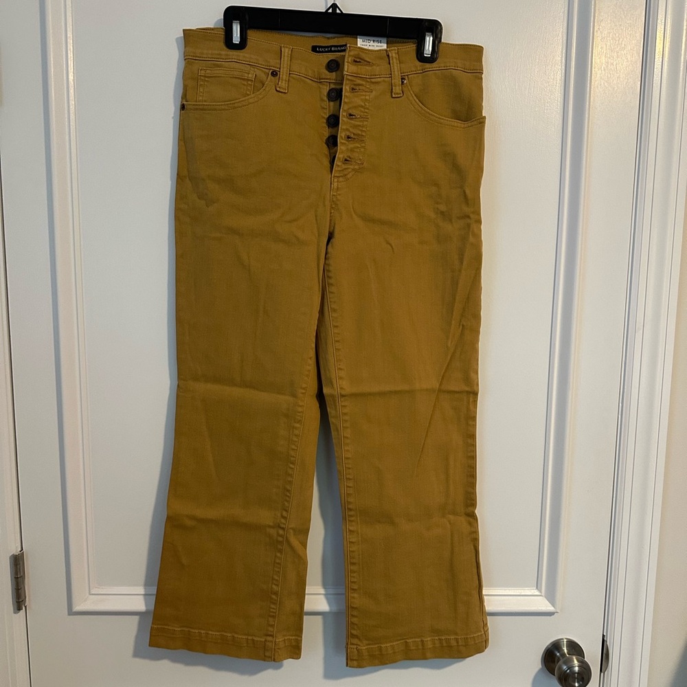 Lucky Brand Camel Mustard Button-Fly Ava Crop Mini Boot Jeans - Picture 4 of 8